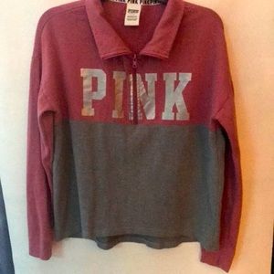 VICTORIA SECRET PINK HALF ZIP SWEATER SIZE SMALL (OVERSIZED)